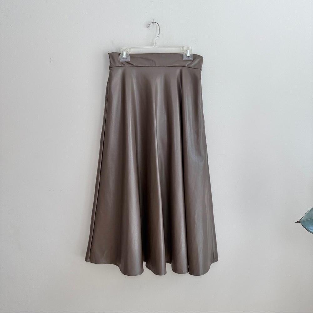 Vegan Leather A-line High Waist Maxi Skirt Taupe L